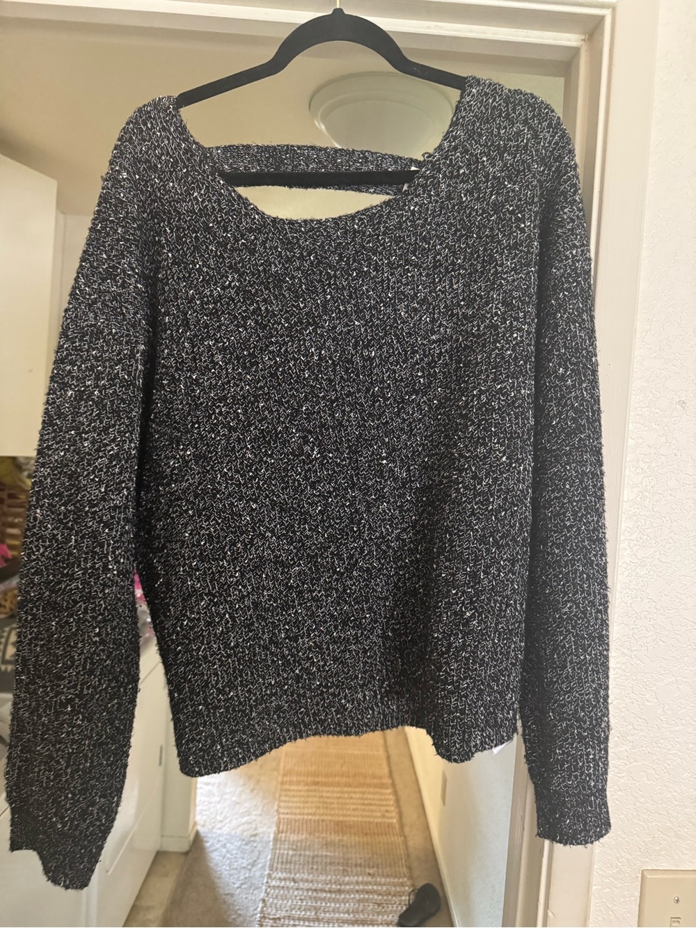 Roxy Marled Black & White Off-the-Shoulder Sweater